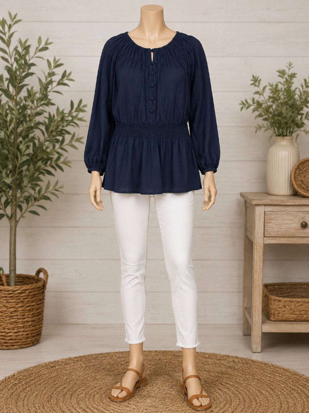 Lane Bryant Navy Long Sleeve Blouse Size 18